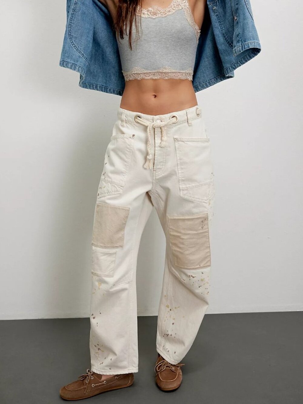 Free People Moxie Pull-On Barrel Jeans in White | We The Free